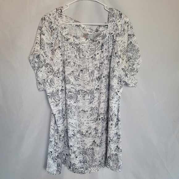 CJ Banks Women's Plus Size Vacation Print Square Neck Blouse Size 3X - Picture 1 of 9